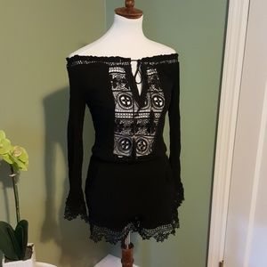 Black Lace Off Shoulder Romper S/M